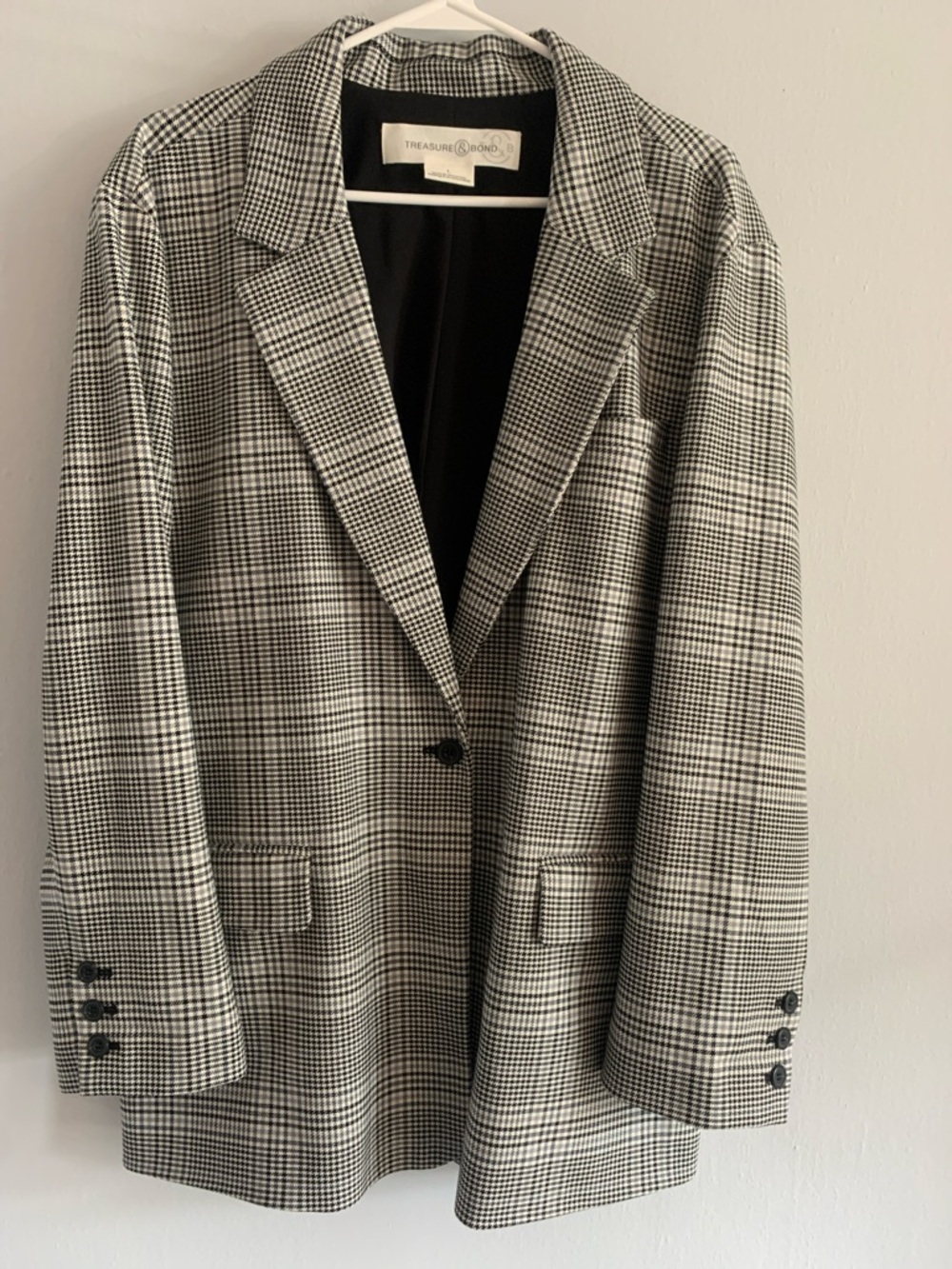 TREASURE & BOND Black and White Glen Plaid Blazer